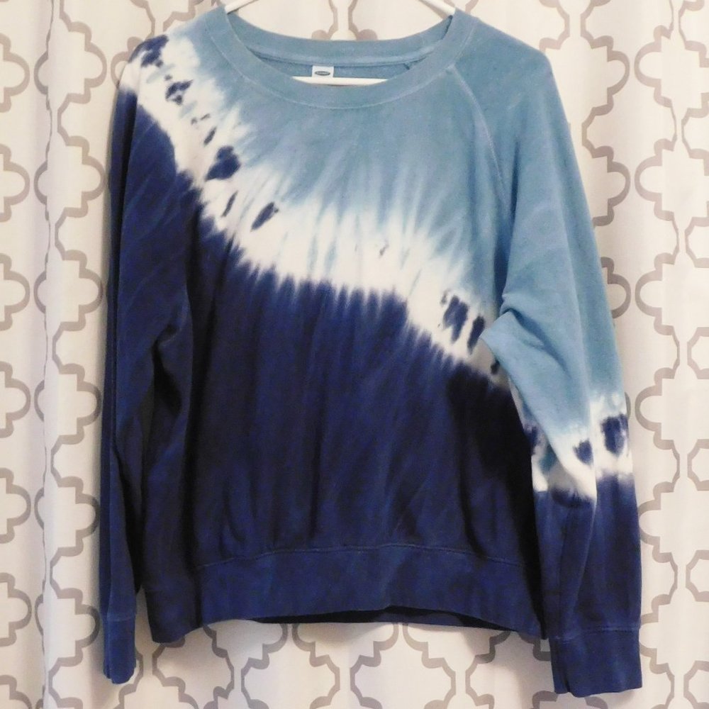 Old Navy Blue, White & Navy Tie Dye  Crew Neck Sweatshirt - L